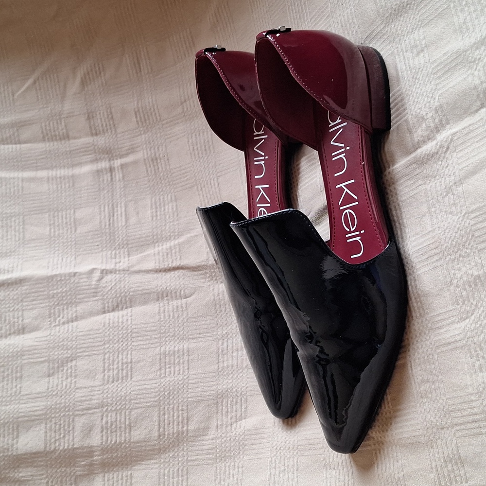 CALVIN KLEIN Edona loafer flat, maroon red and black patent leather, women's 8